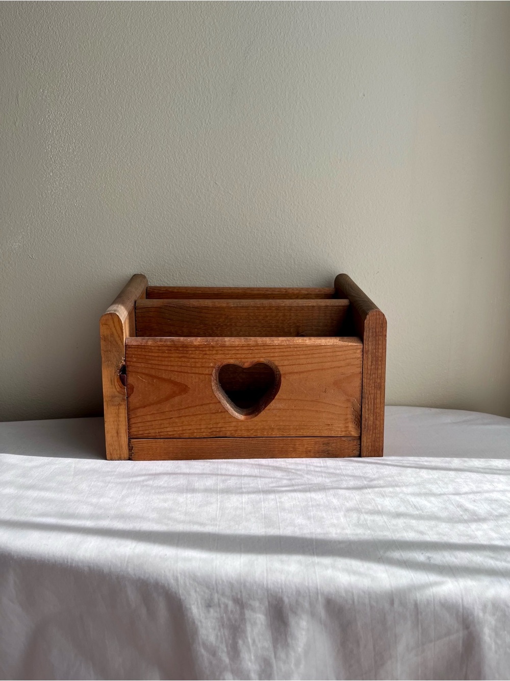 Vintage Wooden Heart Cutout Mail / Recipe Box - Natural Brown